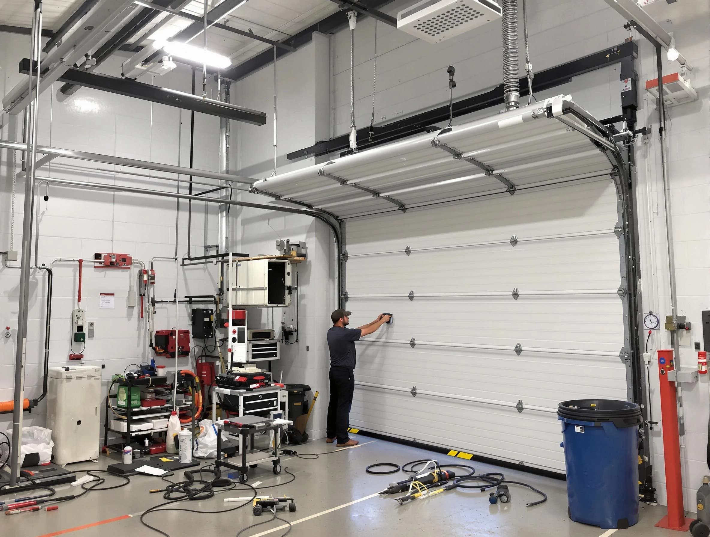 Bessemer Garage Door Repair certified technician performing commercial door repair at a Bessemer business facility
