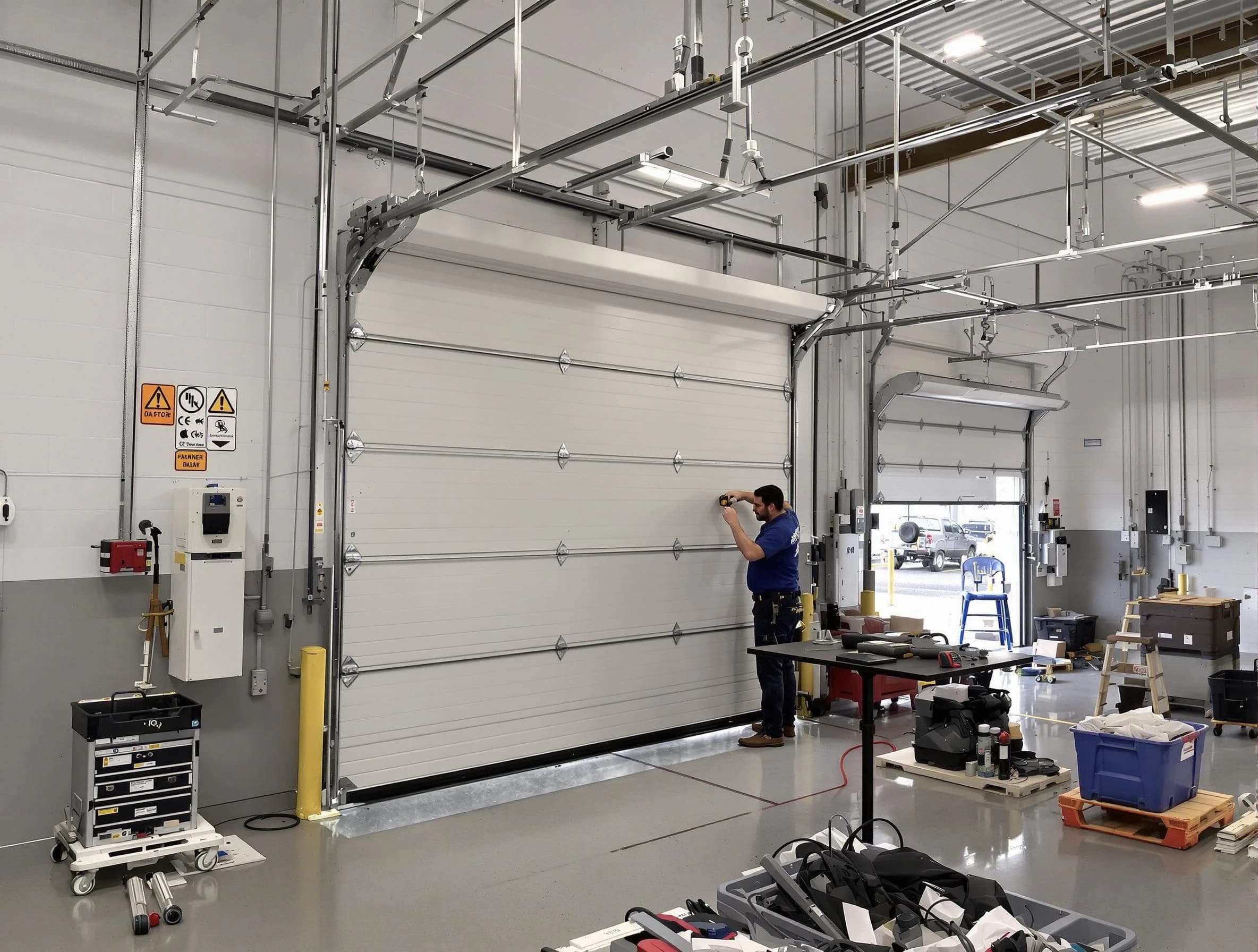 Commercial garage door repair being performed by Bessemer Garage Door Repair expert in Bessemer
