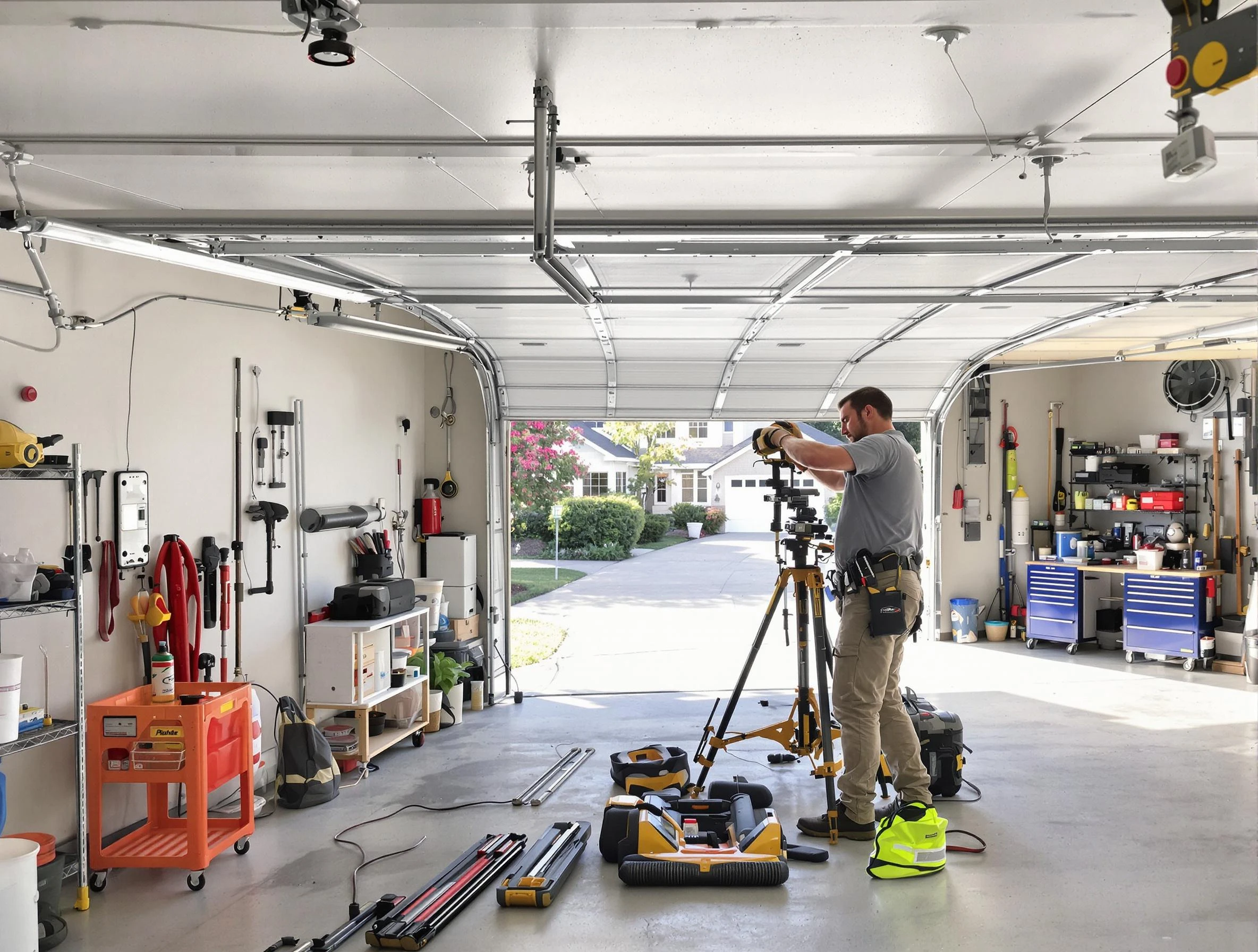 Bessemer Garage Door Repair specialist performing laser-guided track alignment in Bessemer
